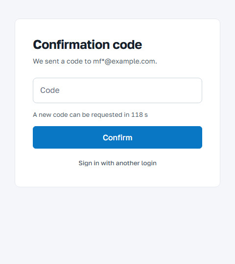 Second sign-in step: verification code